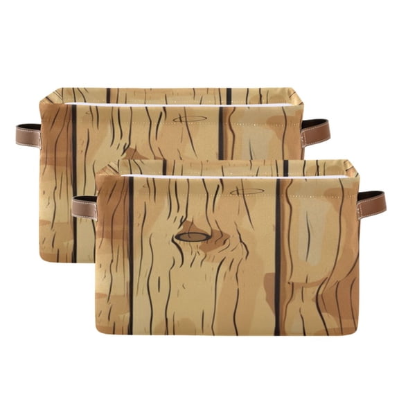 Wooden Board Hand Painted Square Storage Bins with Handles Collapsible Containing Box 2 Packs