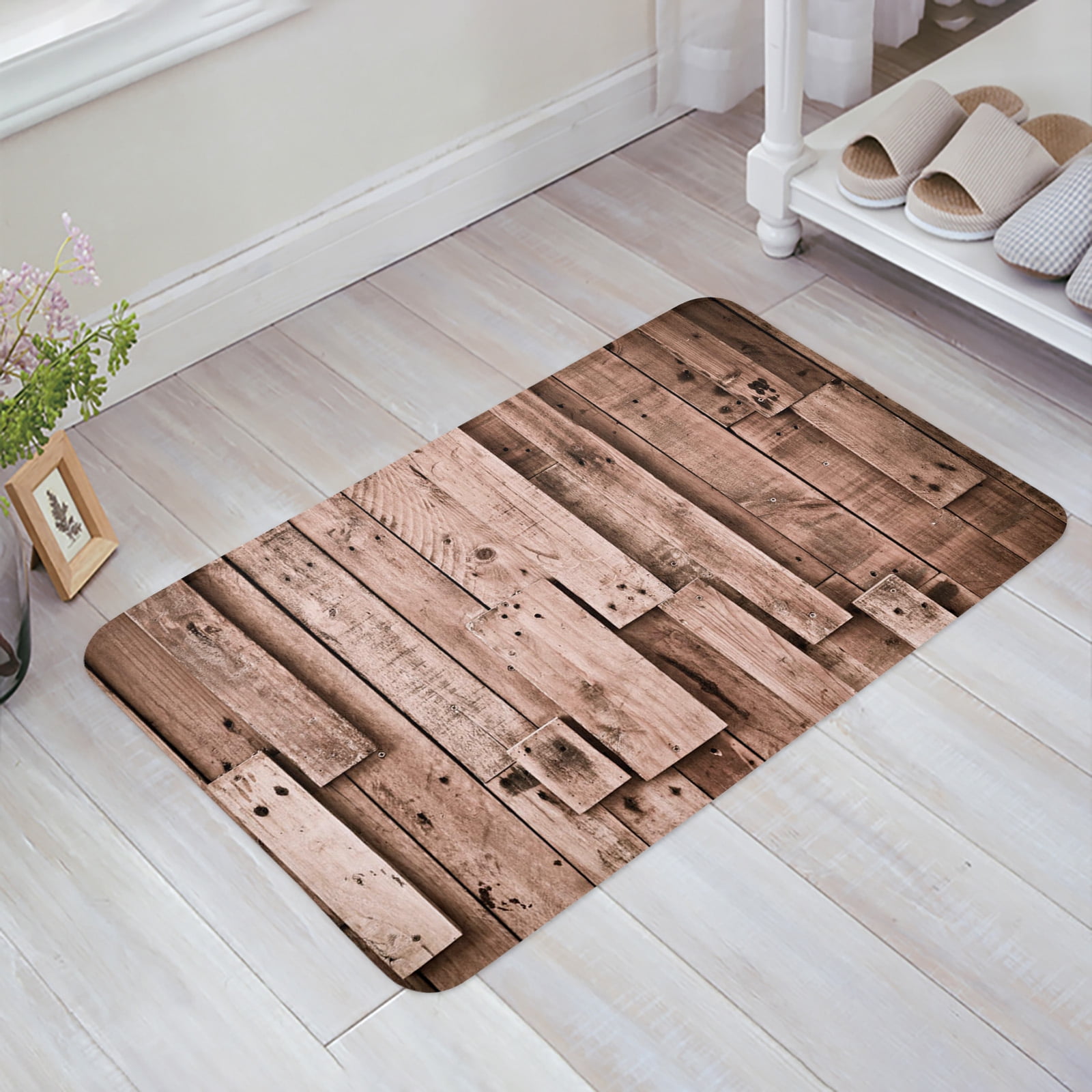 Wooden Board Retro Bathroom Mat Corridor Carpet Non-slip Kitchen