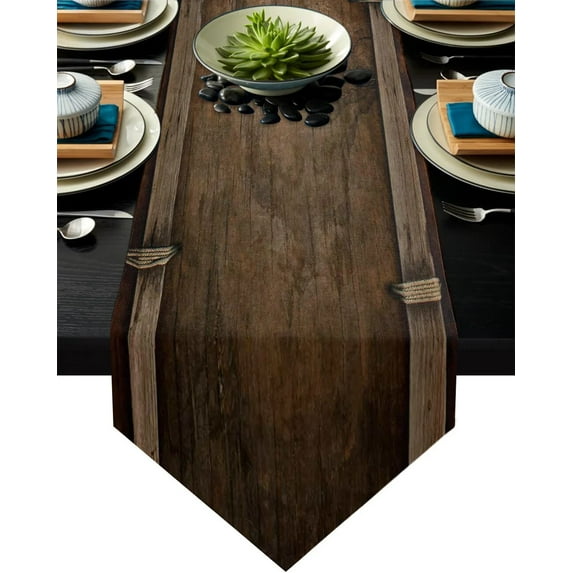 Wooden Board Retro Farm Table Runner Country Wedding Decoration Tablecloth Table Flag Placemat Dust Cover Table Mat For Home