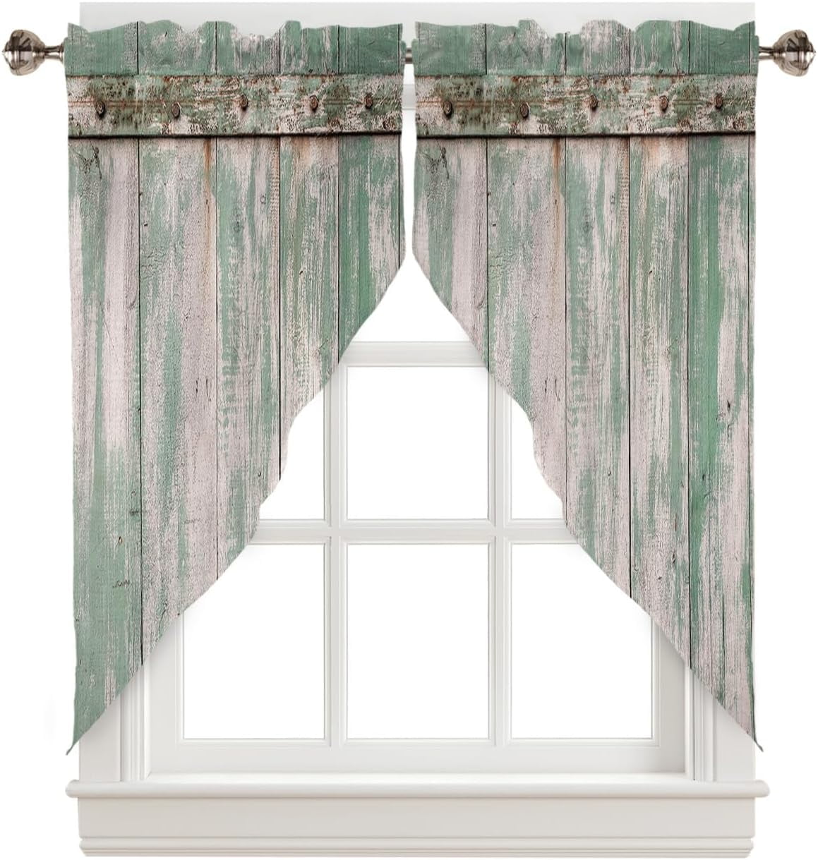 Wooden Board Swag Valance Curtains Barn Door Ructic Wooden Rod Pocket
