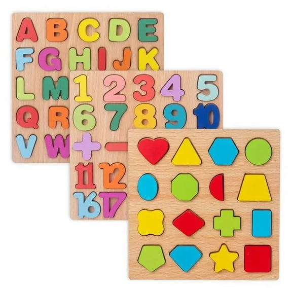 Wooden Board with Colorful Alphabet Number Kids Hand-Eye Coordination 3D Montessori Alphabet Puzzle Toy for Child, Montessori