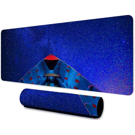Wooden Boat Large Mouse Pad 31.5x11.8 Inches Fantasy Magic Starry Sky Stars Pattern Printed Game Mouse Pad for Work Game Office Home BDXTMN73