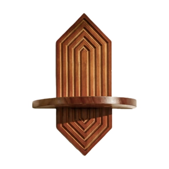Wooden Boho Geometric Floating Wall Shelf — Small Hexagonal Display Shelf for Plants Crystals Figurines, Midcentury Home Living Room, Bedroom, Office and Hallway Decor