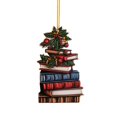 thumbnail image 1 of Wooden Book Christmas Ornament - 3D Bookshelf Tree Pendant for Book Lovers, Reading Theme Xmas Tree Decorations Librarian Gifts, 1 of 4