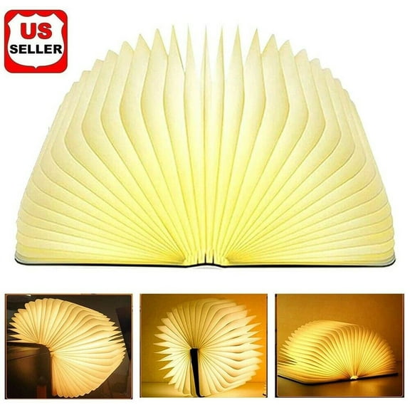 Wooden Book Lamp Folding Portable Desk Light,Novelty LED Lantern with USB Rechargable Gift for Christmas Happy Birthday Happy New Year Friend Party
