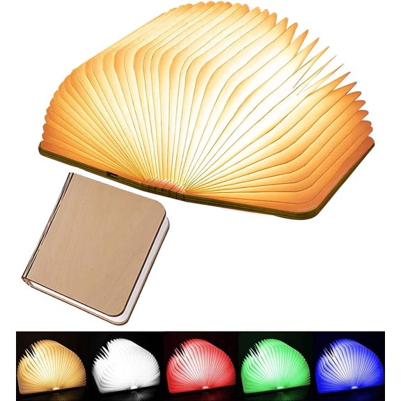 Wooden Book Light, Upgraded 5 Colors Creative LED Book Night Light USB Rechargeable Magnetic Folding Mood Light for Home,Office,Library Decor Gift