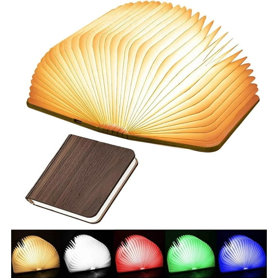 Wooden Book Light, Upgraded 5 Colors Creative LED Book Night Light USB Rechargeable Magnetic Folding Mood Light for Home,Office,Library Decor Gift