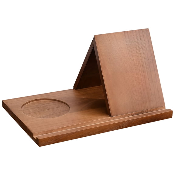 Wooden Book Stand with Owl Carving,Triangle Book Rest Holder with Cup Slot,for Books,Tablets,Phones,Desktop Organizer,10.6 x 7.1 Inches