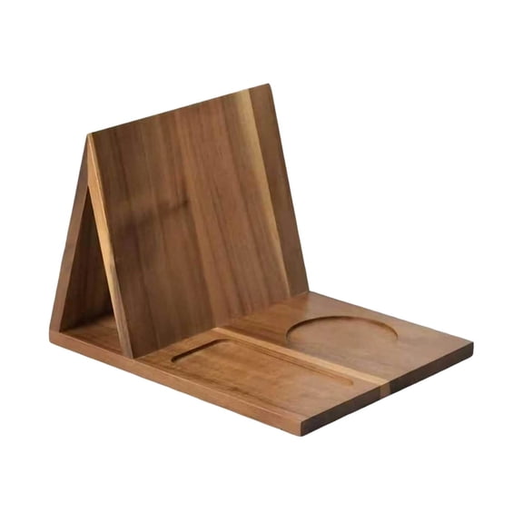 Wooden Book Stand With Integrated Cup Holder And Phone Slot Display Rest Reading Rack For Desk And Tabletop Organizer