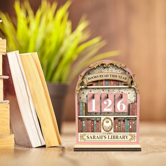 Wooden Books Read This Year Counter, Reading Tracker Sign for Home Library Decor, Valentines Day Gift for Lover, Book Suncatcher Ornament for Librarian, Reader, Teacher, Women