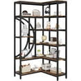 thumbnail image 1 of Wooden Bookshelf, Industrial Corner Bookcase, L Shaped Corner Bookcase, 6 Tiers Storage Rack, for Living Room Bedroom Office, Modern Bookcase, Small Space Bookshelf, Multifunctional Bookshelf, Brown, 1 of 8