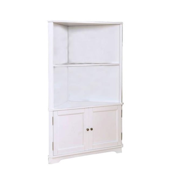 Wooden Bookshelf with 2 Open Compartments & 2 Door, White