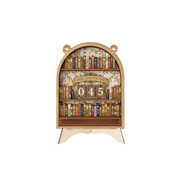 Wooden Bookshelves Read Counter - Reading Tracker Sign for Bookshelf, Home Library & Desk Decor, Reading Goal Progress Keeper (5.9"x4.3")