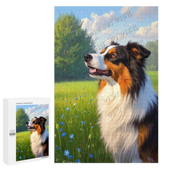 Wooden Border Collie Dog Puzzle 1000 Pieces for Adults, Challenging Jigsaw for Fun Nights