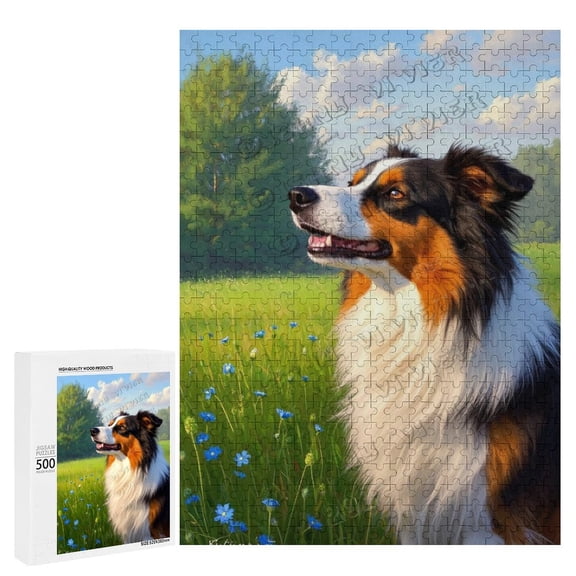 Wooden Border Collie Dog Puzzle 500 Pieces for Adults, Challenging Jigsaw for Fun Nights