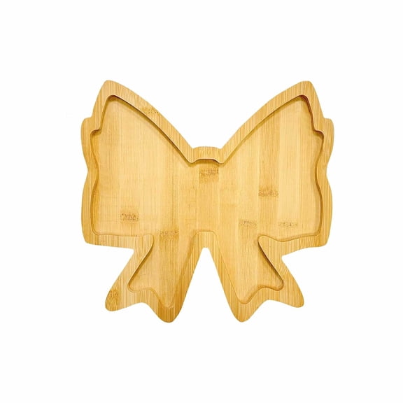 Wooden Bow Shaped Serving Tray Decorative Platter For Snacks Candy Jewelry Keys Home Kitchen Decor Khaki 11.81x10.63 Inch 1 Pack