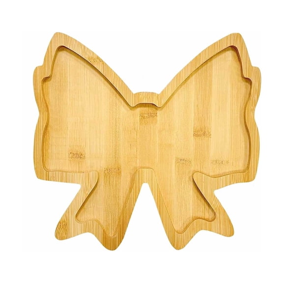 Wooden Bow Shaped Tray Decorative Serving Platter For Snacks Candy Jewelry Coffee Table Farmhouse