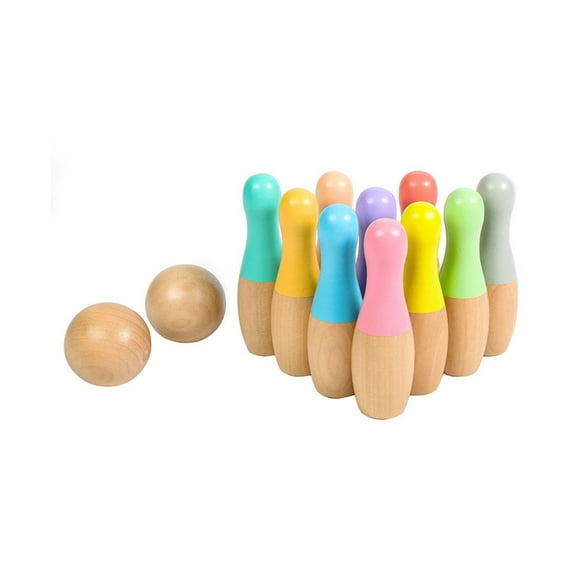 Wooden Bowling Set for Kids, Colorful Mini Bowling Game with 10 Pins and 2 Balls, Durable and Safe Educational Toy
