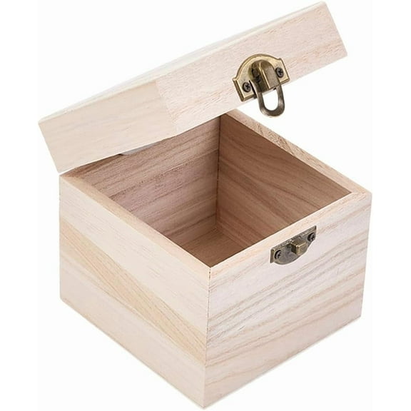 Wooden Box 3.92x3.84x3.84 Inch Unfinished Unpainted Wood Boxes Decorative Wooden Box with Lids