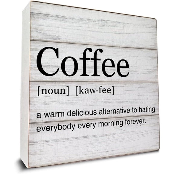 Wooden Box 5x5 Inch Coffee Sign Coffee Quotes Wooden Box Sign Coffee Definition Desk Decorative Wooden Sign Kitchen Coffee Station Decor For Desk Table Shelf