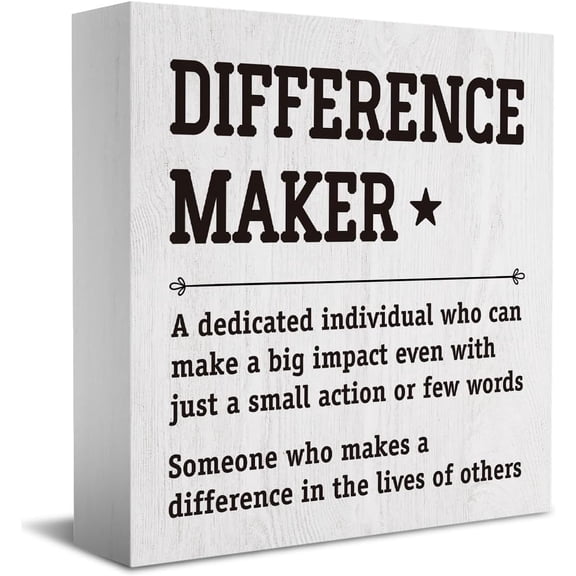 Wooden Box 5x5 Inch Difference Maker Thank You Gifts Office Decor Funny Inspiral Desk Decor Coworker Gifts For Women Men Teacher Boss Day Retirement Rustic For Tabletop Bookshelf White