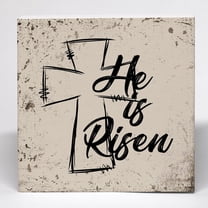 Wooden Box 5x5 Inch Easter He Is Risen Wood Box Sign, He Is Risen Easter Decor, Christian Desk Decor, Religious Easter Christian Bible Verse Cross Wooden Box Block Sign For Home Shelf Tabletop Decor