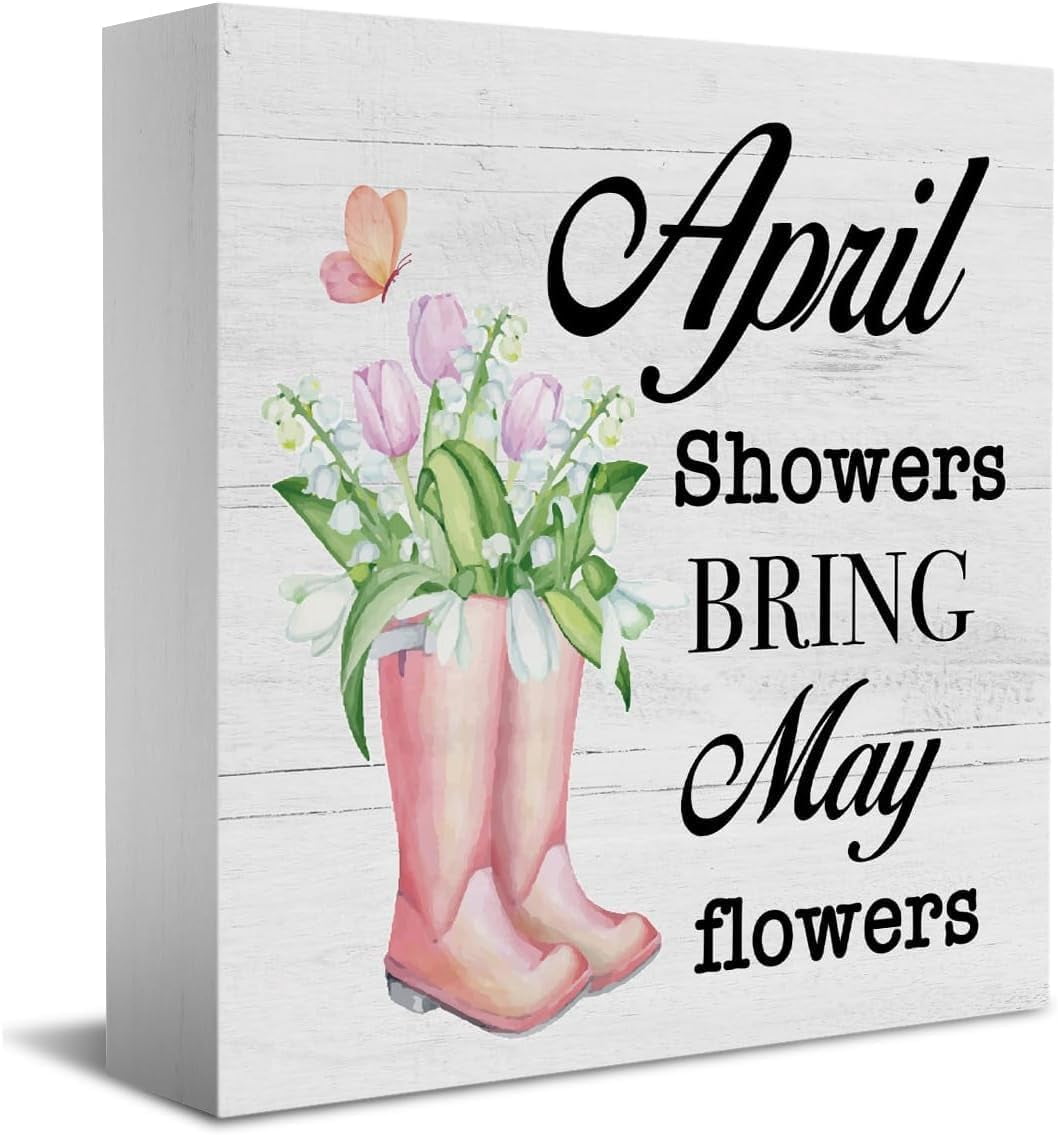 Wooden Box 5x5 Inch Farmhouse Spring Tulip Sign Funny Butterfly Desk ...