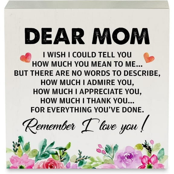 Wooden Box 5x5 Inch Floral Mom Wood Box Sign Dear Mom Remember I Love You Wooden Box Sign Decorative Sign Block Plaque For Home Desk Table Shelf Decor