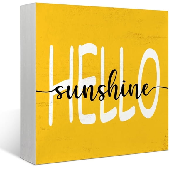 Wooden Box 5x5 Inch Hello Sunshine Summer Wood Box Sign Desk Decor Rustic Mustard Wooden Box Block Sign Decorations For Home Office Wall Tabletop Desk Decor