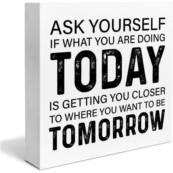 Wooden Box 5x5 Inch Inspirational Quote Box Sign Home Decor Ask Yourself If What You Are Doing Square Wood Sign Desk Decoration Positive Wood Block Plaque Box Sign For Shelf Home