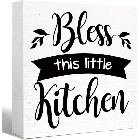 Wooden Box 5x5 Inch Kitchen Wood Box Signs,Bless This Little Kitchen Kitchen Wood Block Signs With Sayings For Kitchen Table Decor,Funny Kitchen Sign Decor For Shelf Counter