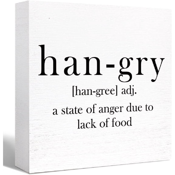 Wooden Box 5x5 Inch Kitchen Wood Sign Decor,Rustic Kitchen Wood Block Signs For Kitchen Shelf Counter Table Decor,Funny Kitchen Sign Farmhouse Kitchen Sign Counter Decoration (Hangry Definition)