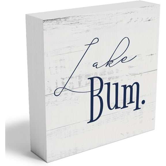 Wooden Box 5x5 Inch Lake House Decor Lake Decorations For Summer Home Lake Themed Decor Farmhouse Wood Block Wooden Box Sign For Home Office Bathroom Cabin Cubicle Shelf Table Tiered Tray Desk Decor