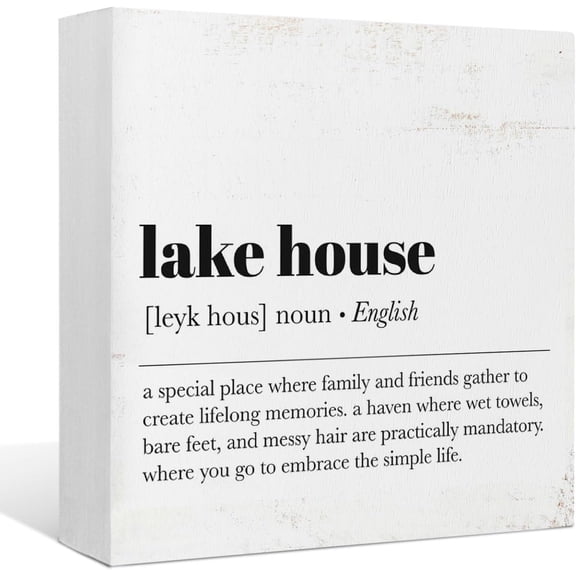 Wooden Box 5x5 Inch Lake House Decor,Lake House Decor For The Home,Lake House Wood Box Sign Desk Decor,Lake House Gifts,Rustic Wooden Block Sign For Lake House Wall Tabletop Shelf Decor