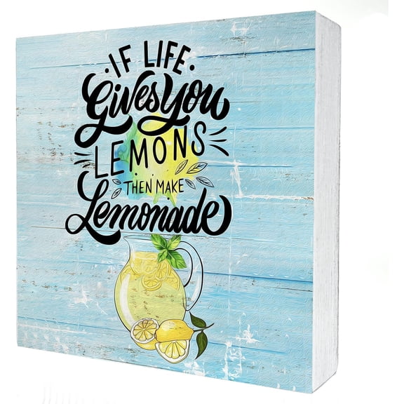 Wooden Box 5x5 Inch Positive Lemon Wooden Box Sign Desk Decor Retro If Life Gives You Lemons Wood Block Plaque Box Signs With Quotes Rustic Box Sign For Home Kitchen Shelf Table Decoration