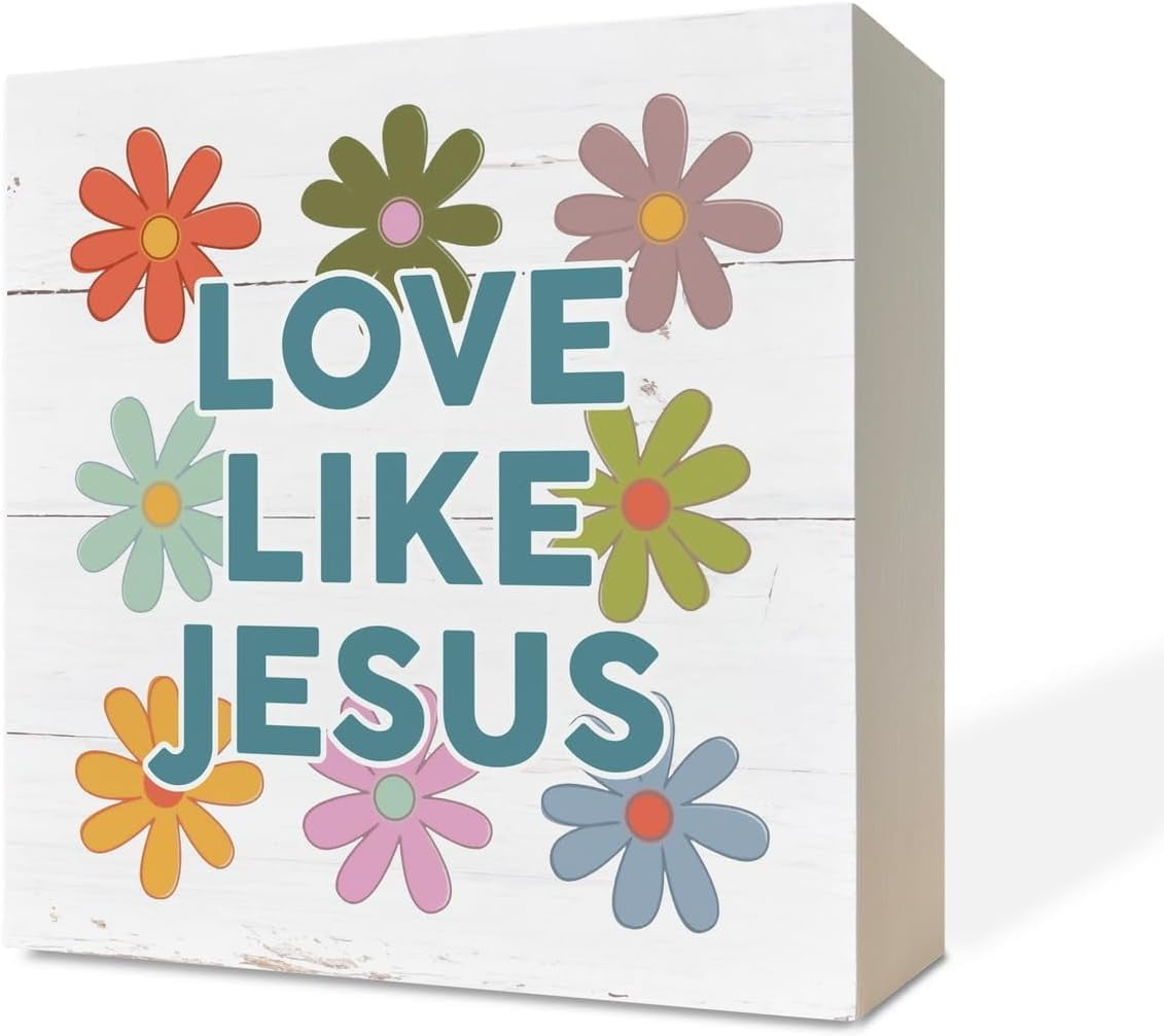 Wooden Box 5x5 Inch Religious Wood Signs Love Like Jesus Box Sign Decor ...