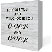 Wooden Box 5x5 Inch Rustic Bedroom Quote Wooden Box Sign, Home Bedroom Decor,I Choose You Block Plaque For Wall Tabletop Desk, Farmhouse Style Wall Art Decoration