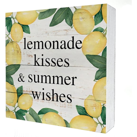Wooden Box 5x5 Inch Rustic Lemonade Wooden Box Sign Desk Decor Lemonade Kisses And Summer Wishes Wood Block Plaque Box Sign For Home Living Room Shelf Table Decoration