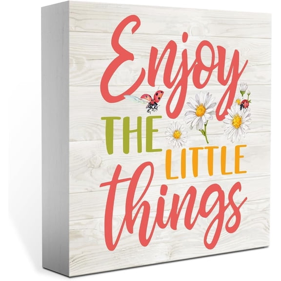 Wooden Box 5x5 Inch Rustic Spring Farmhouse Tiered Tray Decoration Home Office Desk Decor Cute Enjoy The Little Things Wood Sign Cubicle Shelf Bathroom Decor Gifts For Her Women