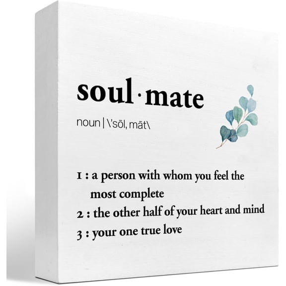 Wooden Box 5x5 Inch Soulmate Definition Desk Decor,Soulmate Gift Wooden Block Plaque Sign For Home Shelf Table Desk Decor,Anniversary Birthday Gifts For Husband Wife Boyfriend Girlfriend