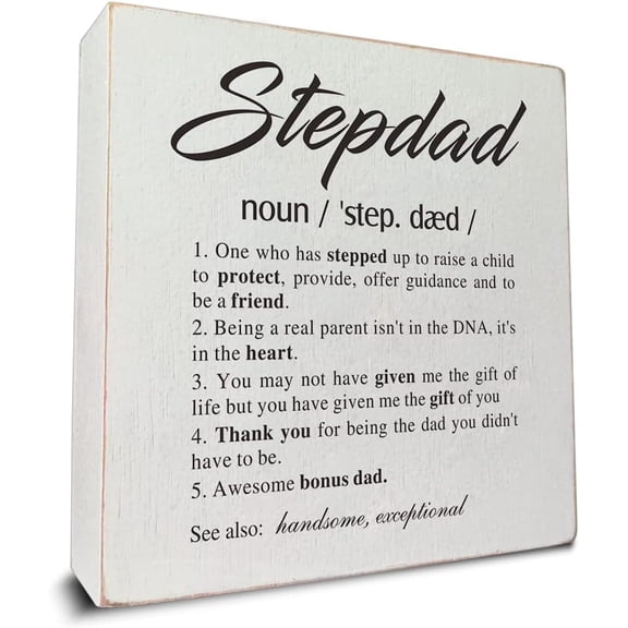 Wooden Box 5x5 Inch Stepdad Definition Wooden Box Sign Desk Decor, Stepfather Definition Wood Box Sign For Home Office Shelf Table Decoration Stepdad Birthday Father's Day Gift