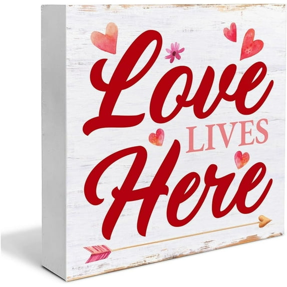 Wooden Box 5x5 Inch Valentines Decor Valentines Day Decor Romantic Love Lives Here Quote Wooden Sign Valentines Day Decorations Home Shelf Decor Suitable For Bedroom Restaurant Bathroom Bar Cafe