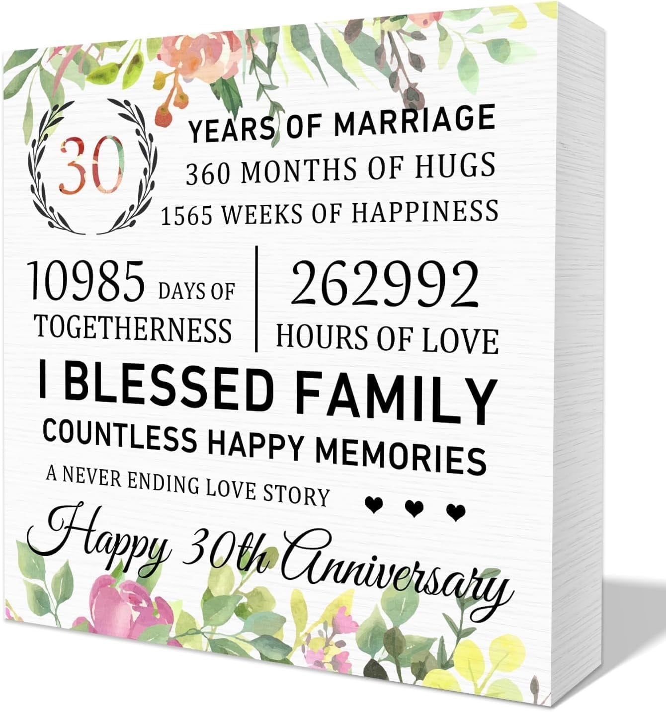 Wooden Box 7x7 Inch 30th Anniversary Keepsake Wood Box Sign, 30 Years Marriage Anniversary