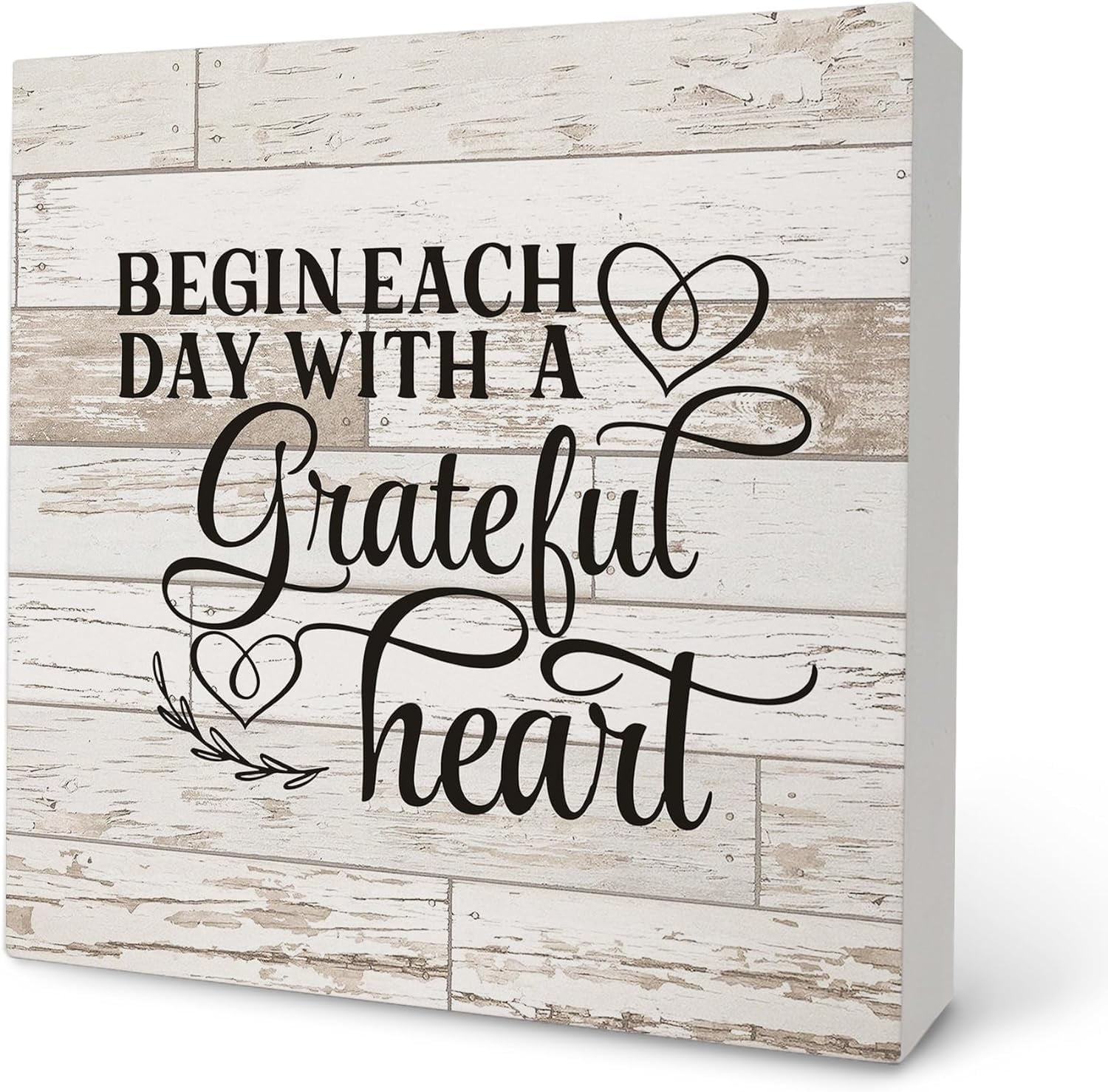 Wooden Box 7x7 Inch Begin Each Day With A Grateful Heart Positive Wood