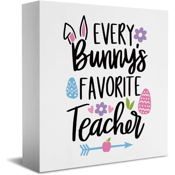 Wooden Box 7x7 Inch Farmhouse Spring Easter Bunny Sign Easter Decor Floral Desk Decor Easter Egg Rustic Decor Wood Block Plaque Teacher Gifts For Home Table Dining Room Bookcases Tiered Tray