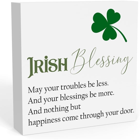 Wooden Box 7x7 Inch Farmhouse St Patricks Day Country Home Office Desk Decor Blessed Decorations Irish Blessing Sign Cubicle Shelf Tiered Tray Decor Irish Good Luck Gifts For Her