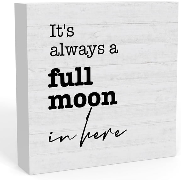 Wooden Box 7x7 Inch Funny It's Always A Full Moon In Here Bathroom Sign, Home Bathroom Decor For Shelves, Humor Guest Half Bathroom Decorations Shelf Toilet Restroom Wall Decor