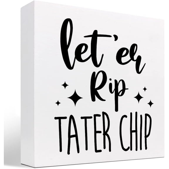 Wooden Box 7x7 Inch Let'er Rip Tater Chip Wood Block Sign Desk Decor, Funny Humorous Bathroomwooden Box Plaque Sign Desk Decor For Home Office Restroom Toilet Shelf Table Decorations