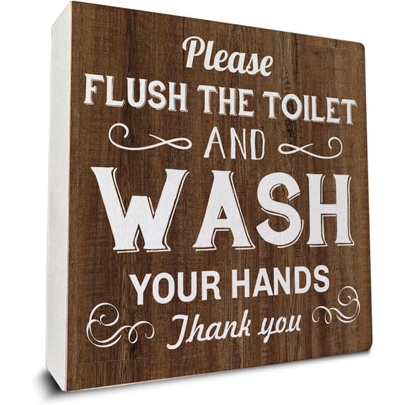 Wooden Box 7x7 Inch Please Flush The Toilet Wooden Box Sign Desk Decor, Bathroom Quote Wood Box Sign For Home Bathroom Shelf Table Decoration