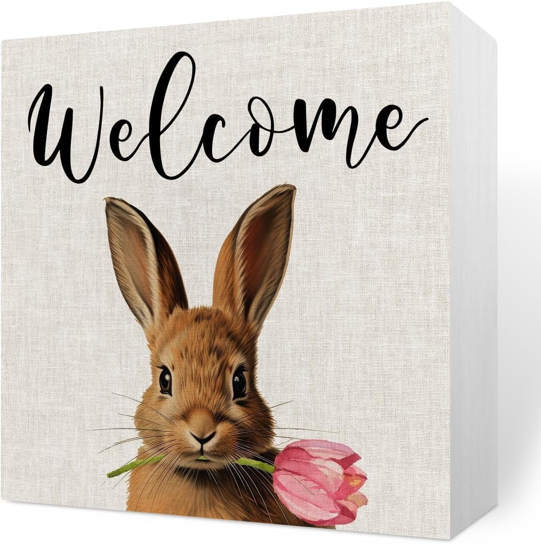 Wooden Box 7x7 Inch Retro Spring Easter Decorations Bunny Tulips Desk ...